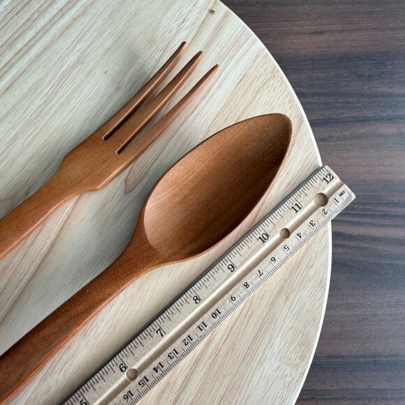 Vintage Myrtlewood Fork And Spoon Set Mid Century Modern 12-1/2" Long - Picture 2 of 9